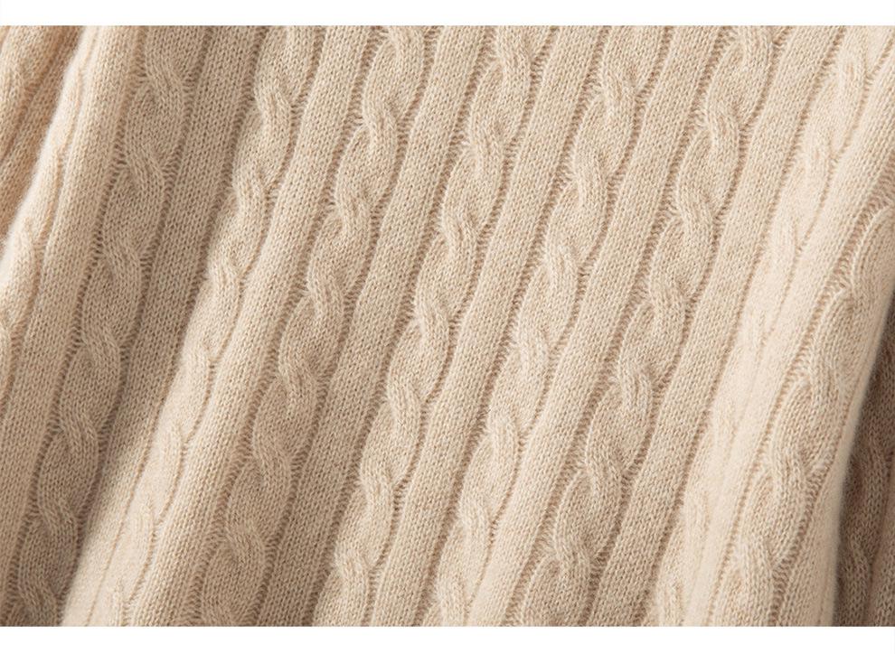 Women's Thickened Cable Knit Cashmere Sweater: Cozy & Versatile for Autumn and Winter