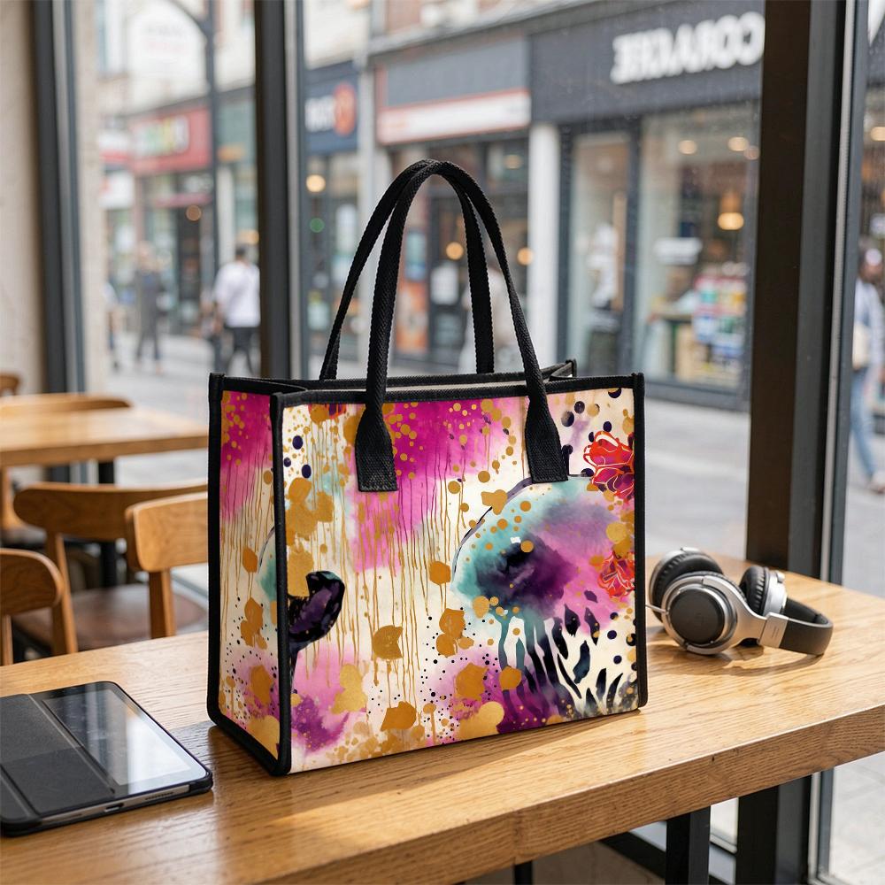 Colorful Watercolor Print Tote Bag Fashion Casual Large Capacity Portable Daily Shoulder Handbag for Women Shopping Travel