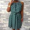 Trendy Plus Size Women's Sleeveless Polka Dot Midi Dress For Summer Celebrations