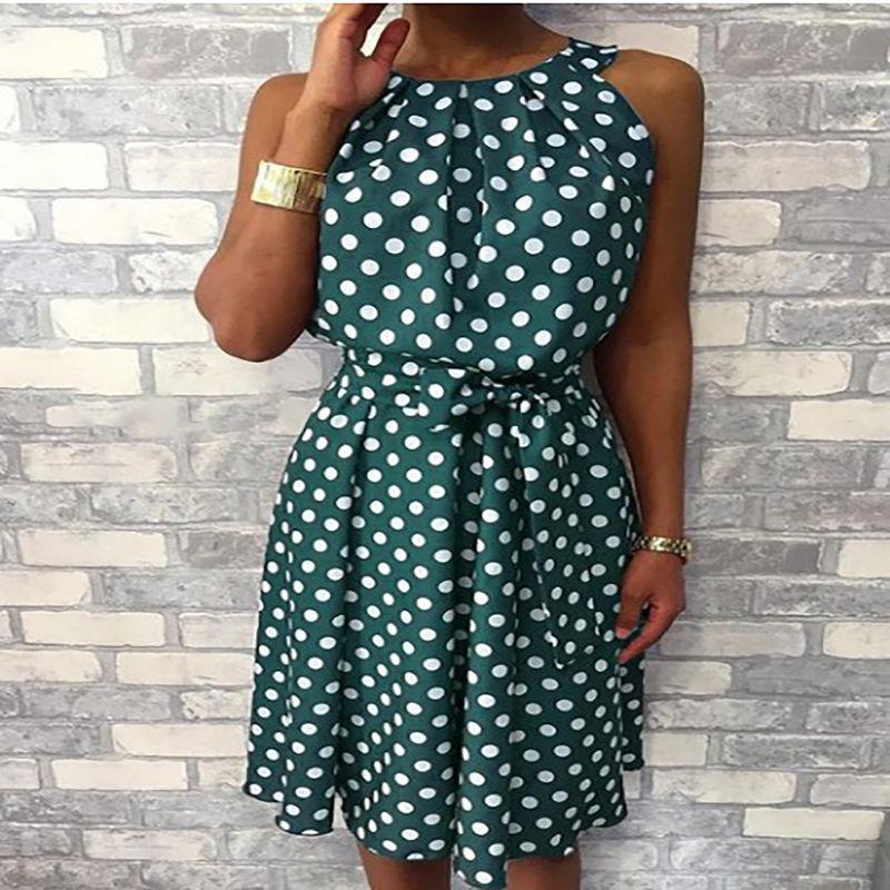 Trendy Plus Size Women's Sleeveless Polka Dot Midi Dress For Summer Celebrations