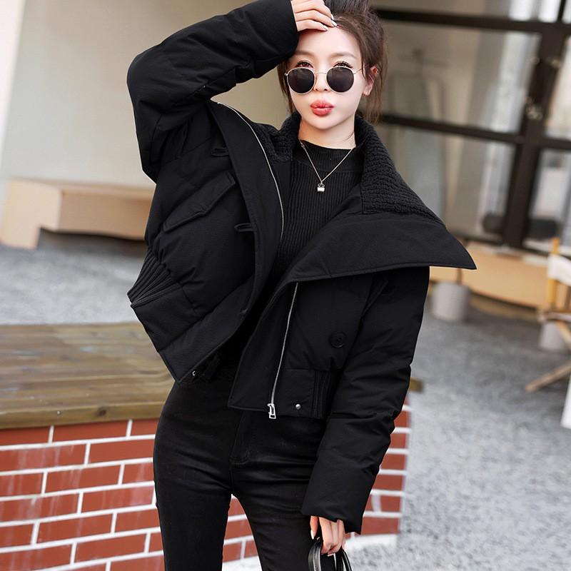 Womens Short Puffer Coat 2026 Winter Thick Warm Cotton-Padded Jacket Loose Fit High Neck Solid Color Petite