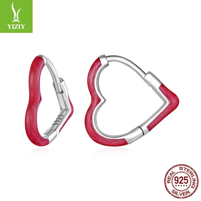 

Simple Classic Dopamine Love Earrings Sweet Girl Heart S925 Sterling Silver Heart Earrings Ear Buckles 925 Silver
