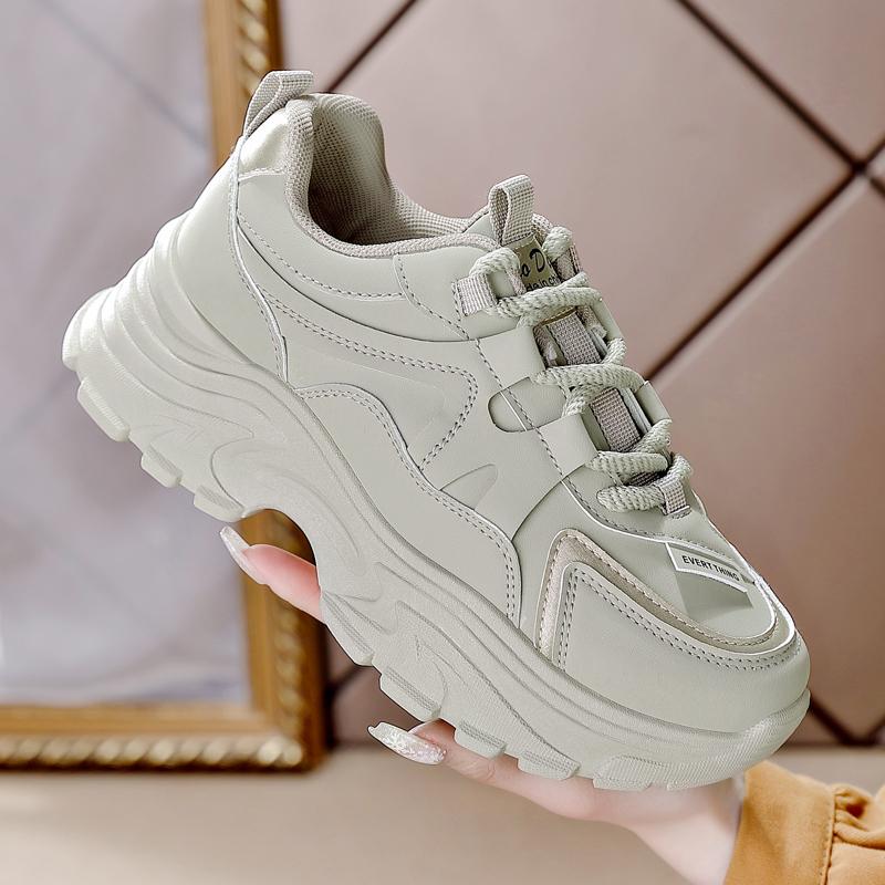 Fashion 2025 New Women New Fashion Platform Sport Shoes Women Summer Beige Casual Chunky Sneakers Women Leather Platform Shoes