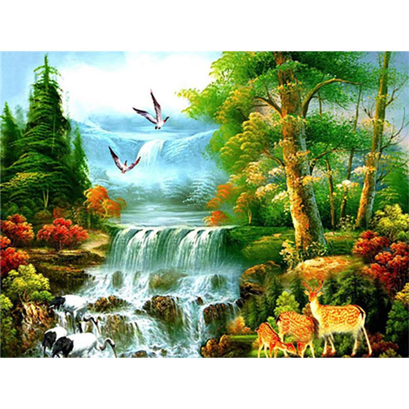 5D Diy Waterfall Diamond Painting Kit Celá kulatá vrtačka Krajina Diamantové vyšívání Mozaika Umělecké křížové stehy Domácí dekorace