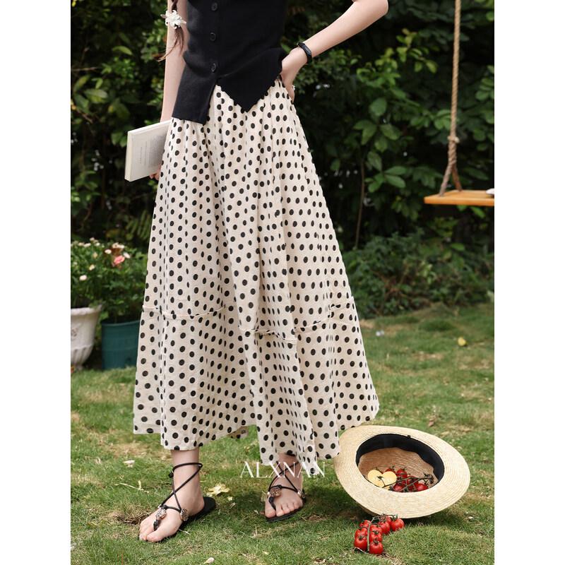 Chic Polka Dot A-Line Midi Skirt M