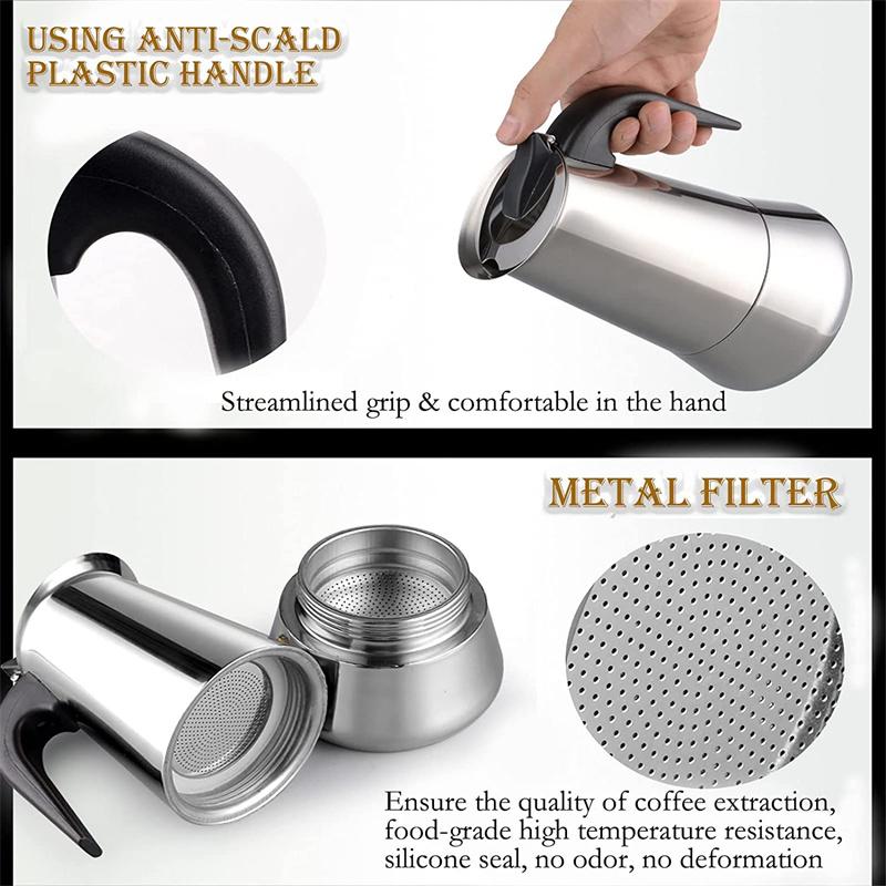 Koffiepot Roestvrijstalen filter Italiaanse espresso koffiezetapparaat percolator gereedschap 200/300/450/600 ml mokka koffiezetapparaat koffiepot