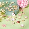 Cheriswelry 50Pcs Pink Flower Charms Enamel Floral Flat Round Alloy Pendants Gold Plated 25 Styles 12-30mm for Necklace Earring Bracelet Jewelry