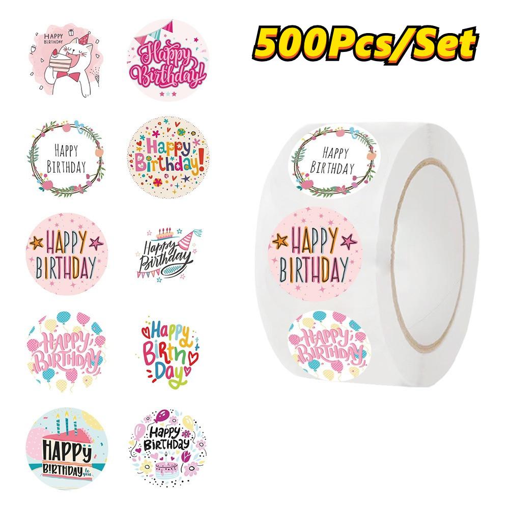 500Pcs/Roll Happy Birthday Series 01 Rolling Rewards Stickers - DIY Scrapbooks Album Decor Sealing Label Decals