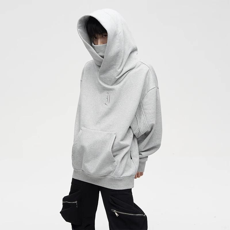 Men's Heavyweight Hooded Winter Jacket/Sweater - 400g Pure Cotton, Thick and Warm, with Ninja-Style Collar for Social Comfort.