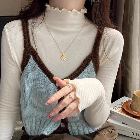 

260g double-sided abraded, autumn and winter thin slim-fitting fungus edge bottoming shirt semi-turtleneck inner versatile top women XL