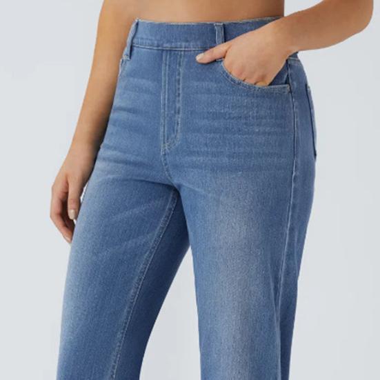 Women's Straight Leg Jeans Pull-On High Waisted Cropped Denim Pants Stretchy Ankle Jeans for Daily Wear Outings