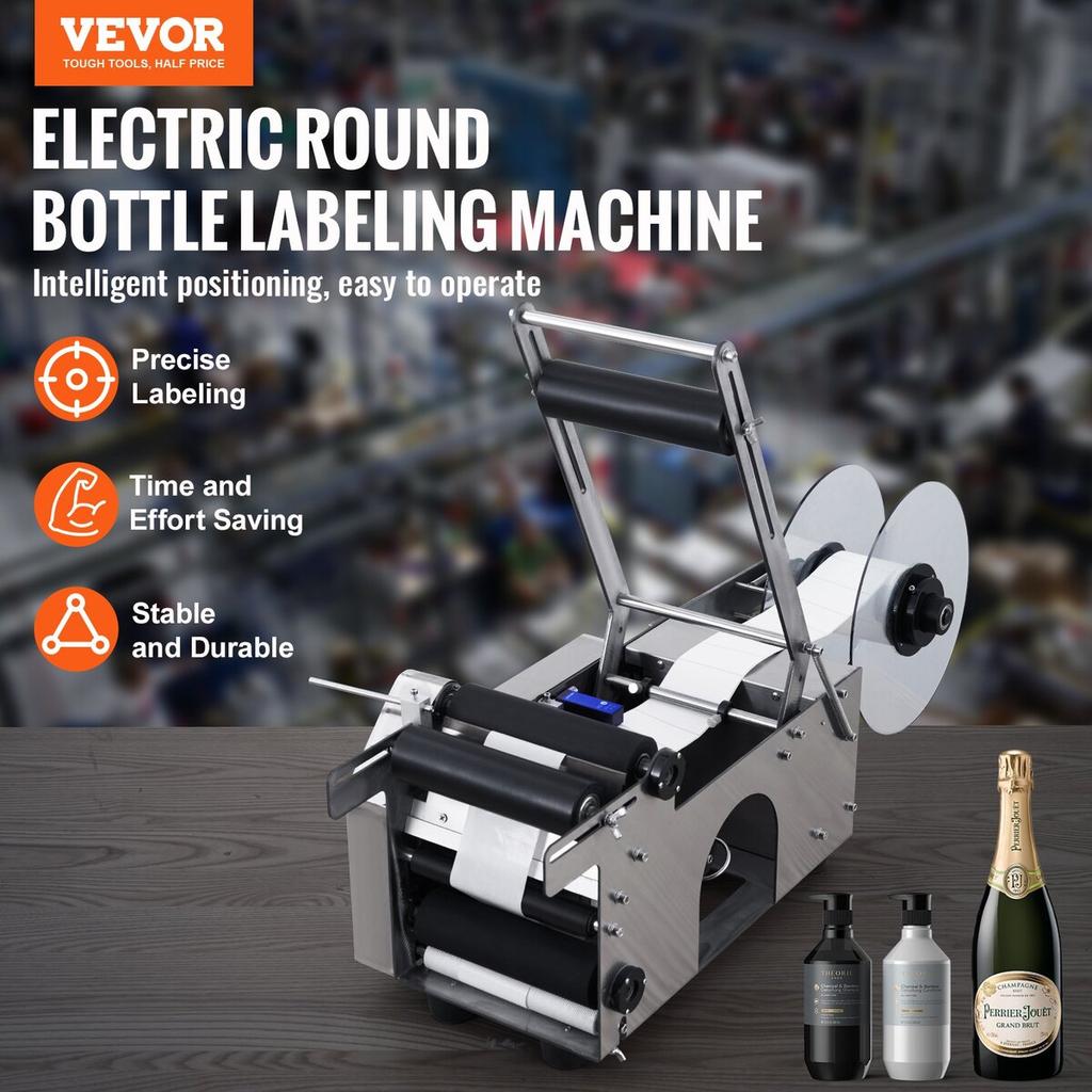 MT-50 Semi-automatic Round Bottle Labeling Machine, Adjustable Bottle Labeler 50pcs/min Label Applicator for Bottles 12-90mm