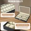 Watch Display Case Glass Top for Men Women PU Leather Display Storage Collection Organizer Jewelry Case with Removable Pillows