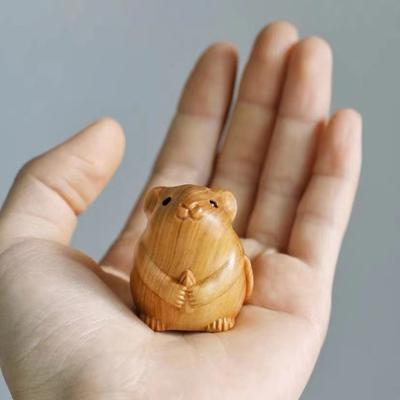 Cute Wooden Small Mouse Ornament Home Decor Retro Mini Crafted Small Mouse Figurines Wooden Sculptures Carving Carving Ornament