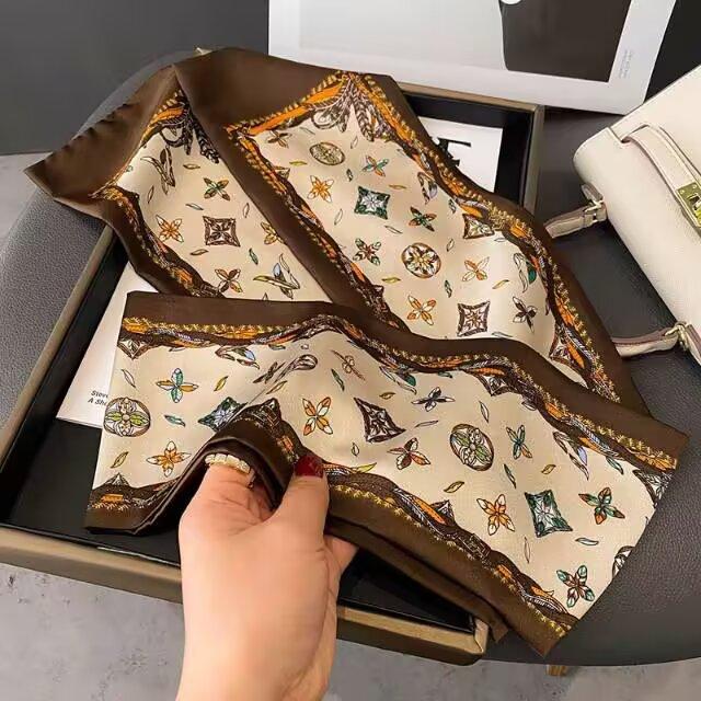 Fresh Polka Dot Print Silk Scarf Women'S Chiffon Satin Double Layer Neck Scarf Bag Handle Bow Tie Hair Band Fashion Accessory