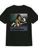 Casual Graphic T-shirt with Vibrant Guitarist Print - Black Round Neck Summer Tee