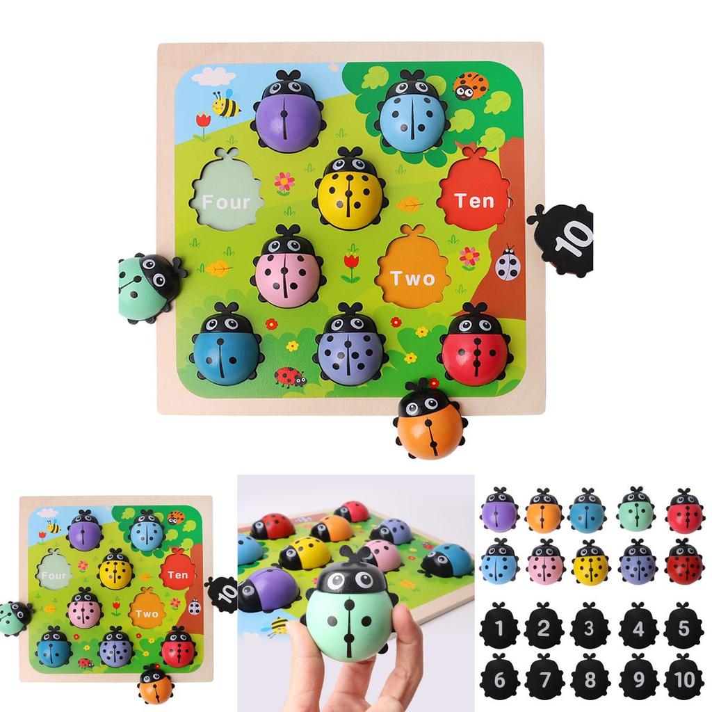 Jouet coccinelle en bois avec chiffres pour enfants, apprentissage éducatif et développement cognitif