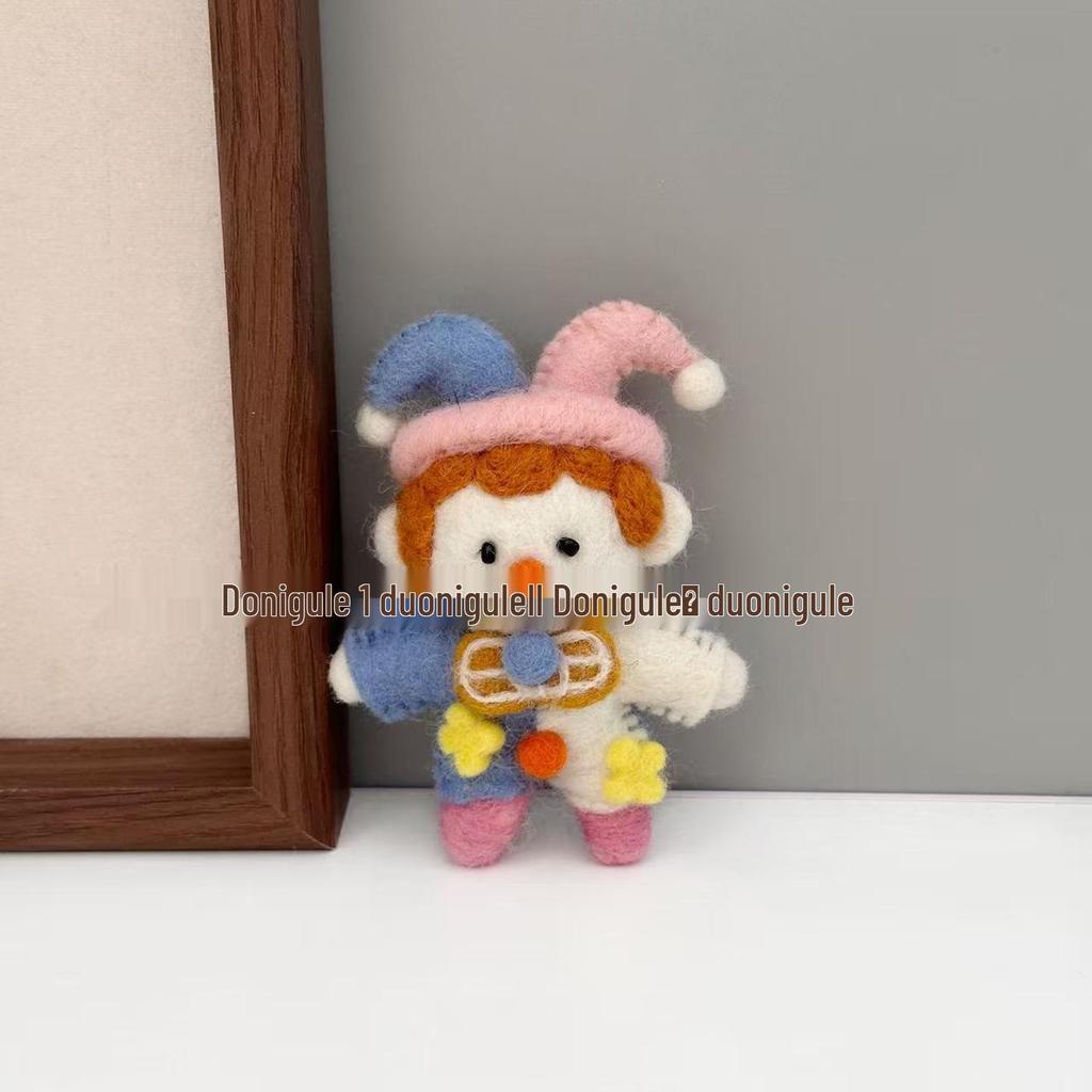 Nepal Handmade Wool Felt Circus Clown Ornament: Pink & Blue Bag Charm Keychain