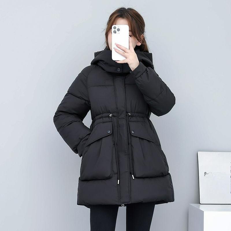 

Down Padded Jacket Women s Winter Jacket Thickened and Thin Mid-length Padded Jacket Waist Korean Version of Loose Padded Jacket S чорний