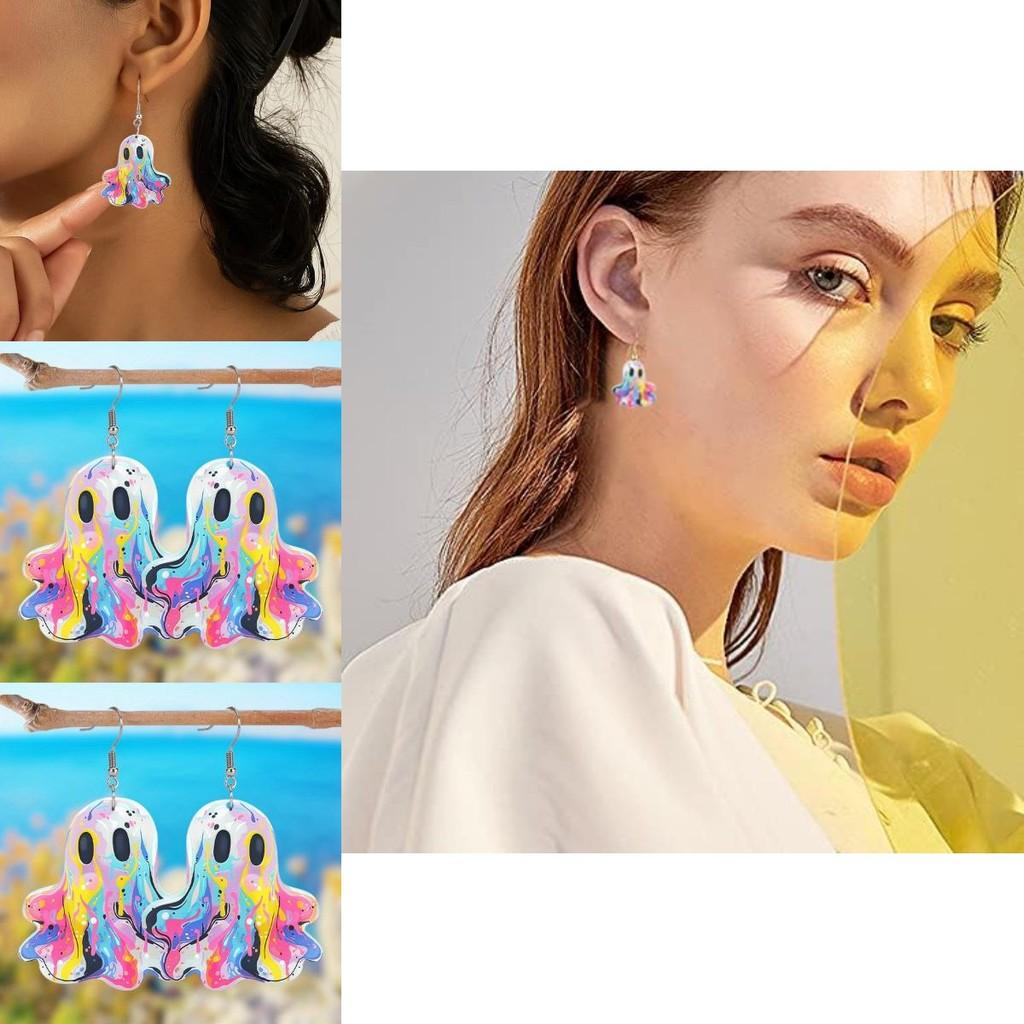 Brincos Acrílicos Fantasma Divertidos Em Cores Vivas Chamativos Design de Desenho Animado Fofo Para Mulheres