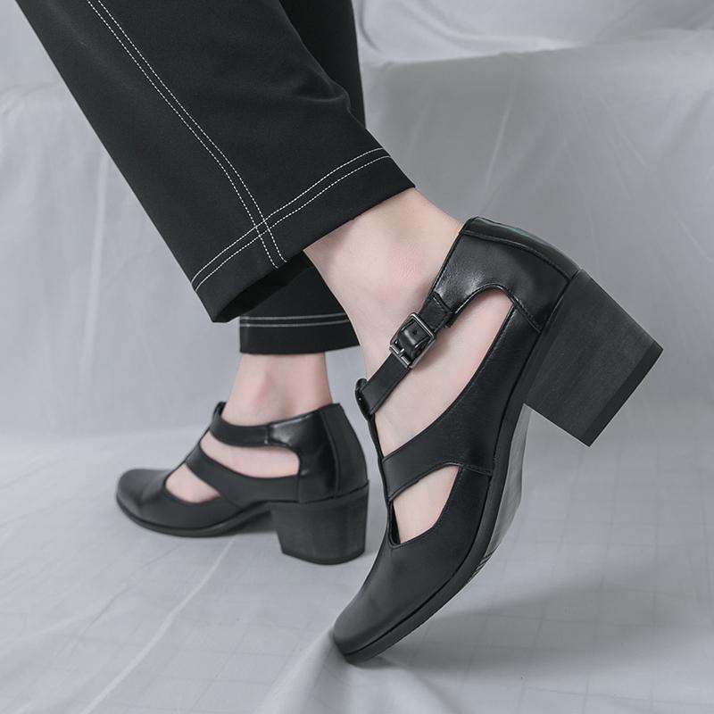 Comfortable  Men's High Heel Sandals Casual Walking Shoes Summer Breathable Open-Toe Slip-On Beach Sandals for Men