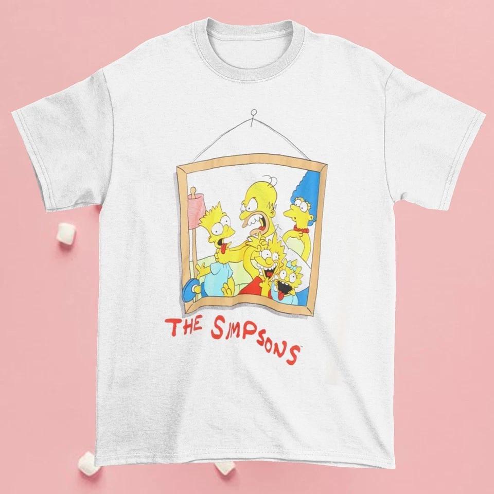 Vintage 1990 The Simpsons Short Sleeve White Unisex Shirt E601 4XL