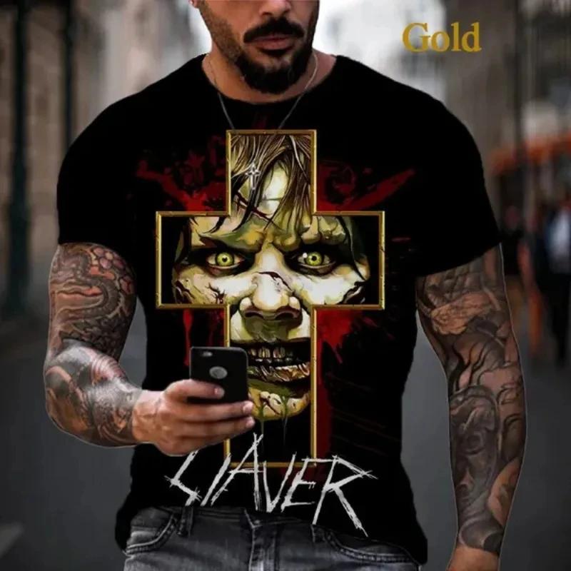 Neue Heavy Metal Rock Band Slayer Print T-Shirts 3D Herren Hip Hop Stil Kurzarm T-Shirt Lässige Jugend Persönlichkeit Kleidung