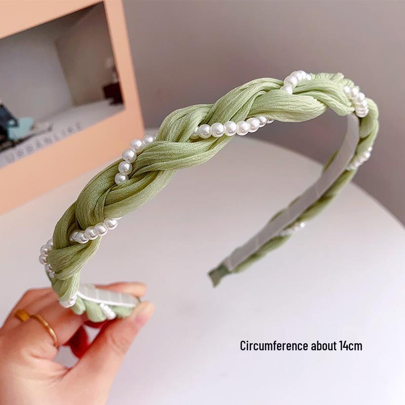 

Плетеная повязка на голову с жемчугом - Летний сказочный аксессуар для волос для женщин зелёный