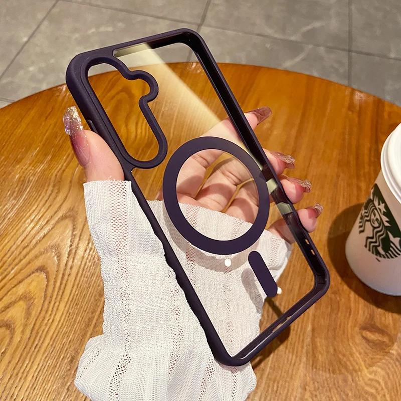 

Transparent Matte Magnetic Case For Samsung Galaxy S26 Ultra S25 Edge S22 S24 S23Plus S25 FE For Magsafe Wireless Charging Cover Galaxy S24