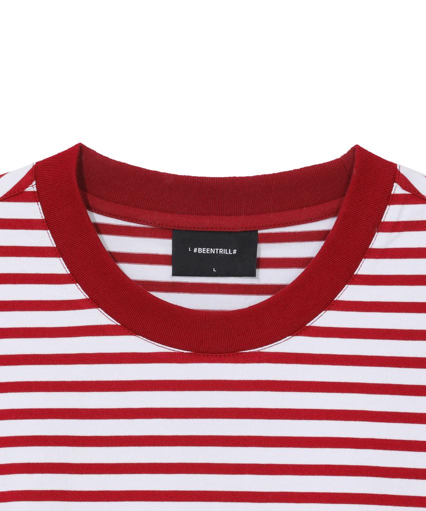BEENTRILL Ovales Wappen Gestreiftes T-Shirt (rot)