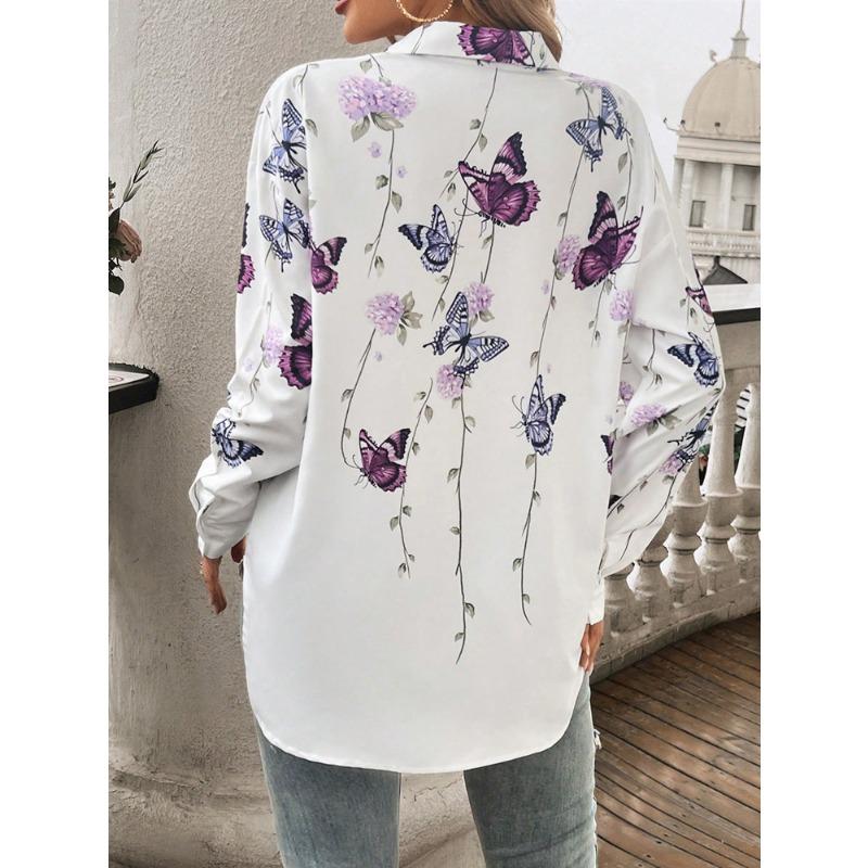 Plus Size Women's Spring Style Printed Cardigan Long Sleeved Shirt