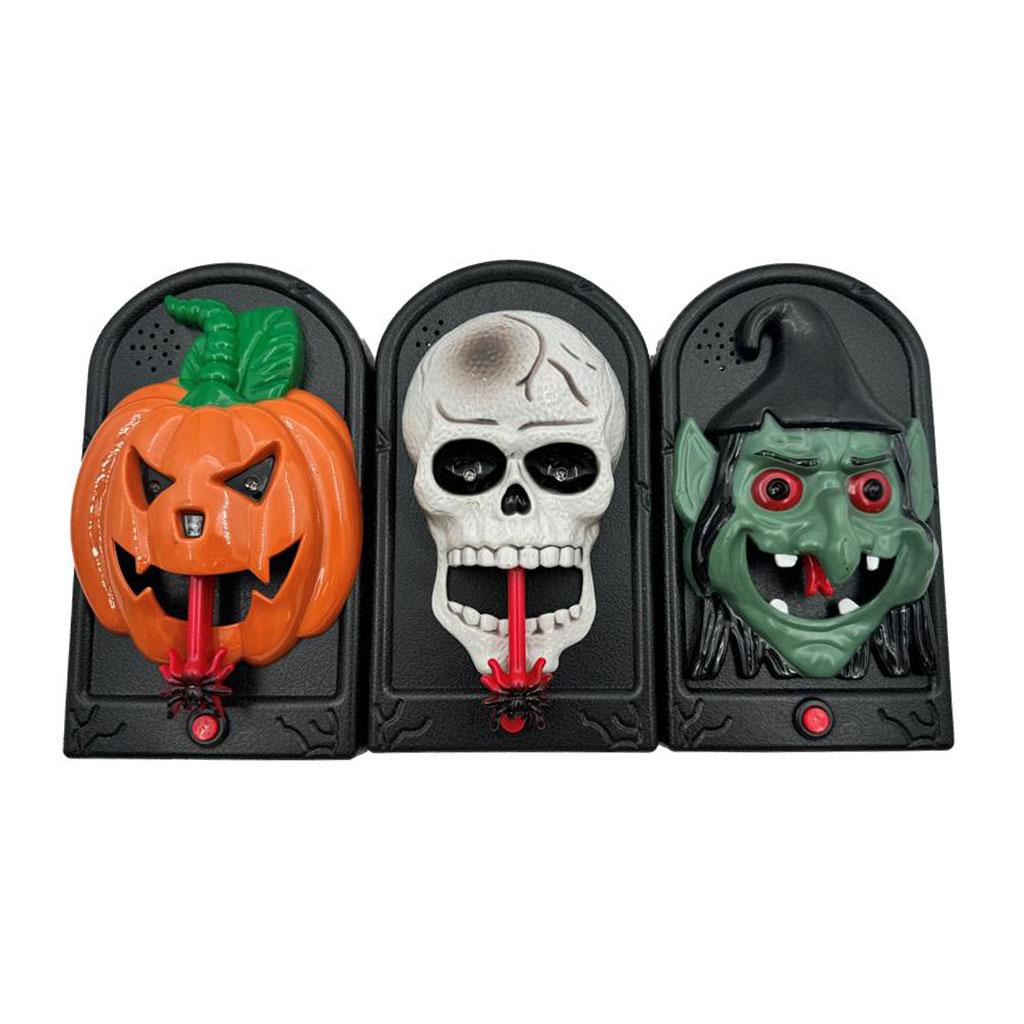 Halloween Animated Doorbell with Light & Sound Pumpkin Witch Skull Horror Doorbell Prop for Front Door Haunted House Party Decor