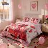 3pcs Valentine's Day romantic pink love goblin car print coreless down duvet cover set multi size bedroom bedding decoration