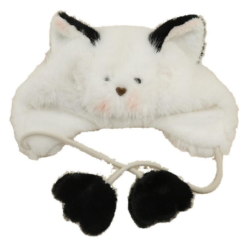 Plush and Cute Cat Ears Hat Women's Thickened Face Revealing Small Ear Hat Warm Lei Feng Hat
