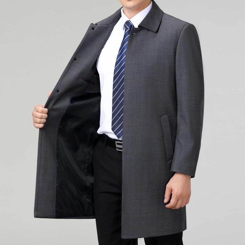 Spring and Autumn Middle-aged Men's Mid-length Wool Windbreaker, Middle-aged and Elderly Long Lapel Casual Wool Coat Dad's Coat