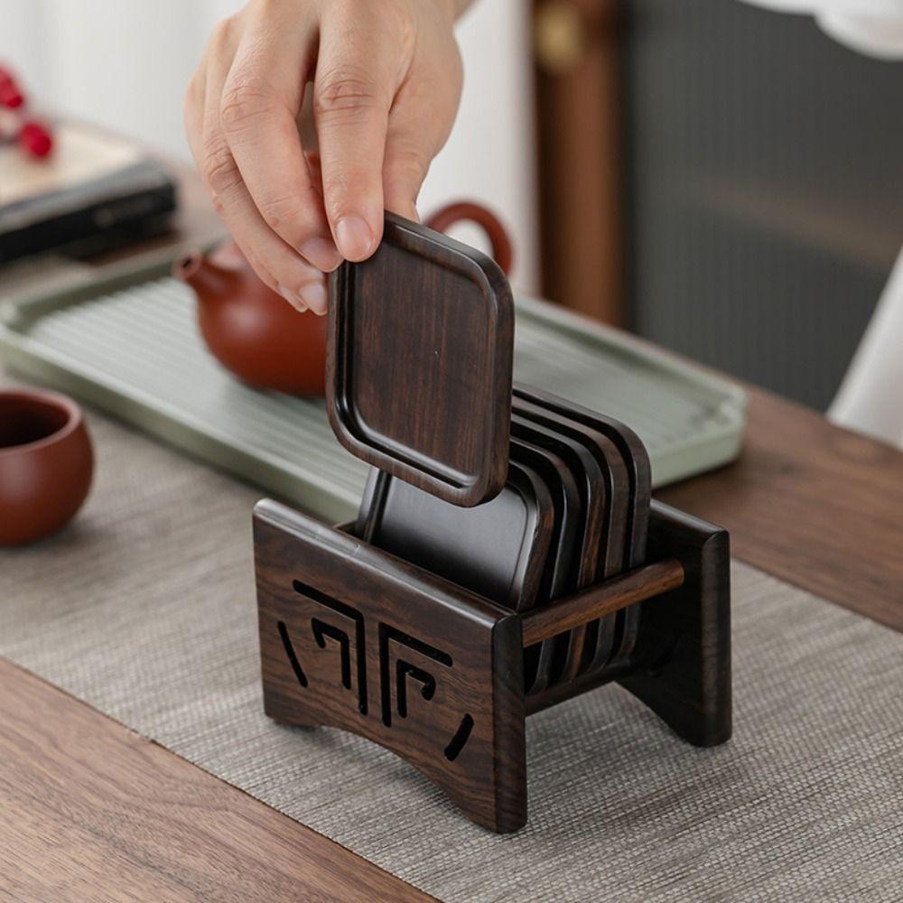 Heat Resistant Cup Pad Black Sandalwood Tea Tray High-End Cup Mat  Tea Table