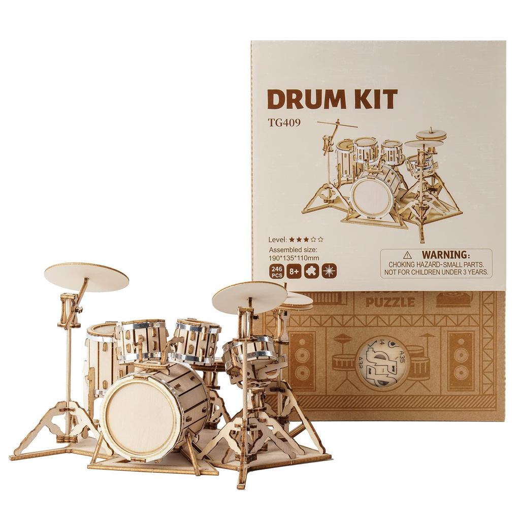 Robotime 3D Puzzle Wooden Puzzle Craft Gift Toy Educational Toy for Boys Girls Adults Preschool Gift New Year Birthday Christmas Present Gift Drum Set