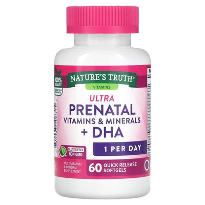 Ultra prenatální vitamíny a minerály + DHA, 60 měkkých gelů s rychlým uvolňováním