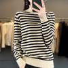 YYFS Damemote Casual Stripe Print Høst Vinter Langermet Half Turtleneck gensere