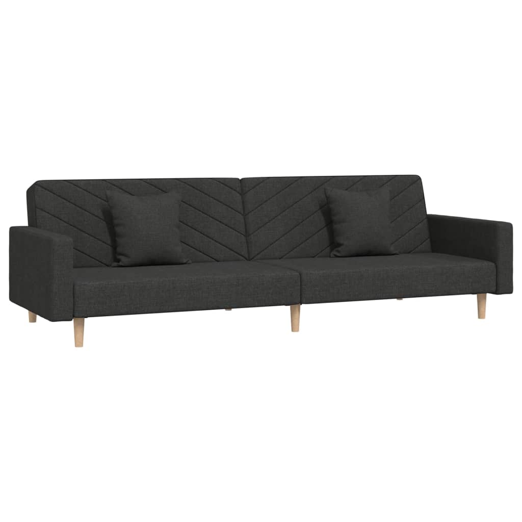2 Seater Sofa Bed with 2 Pillows Black Fabric