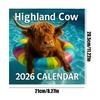 Kalendarz 2026 12-miesięczny Kalendarz z Krową Wyżynną 2026 Dekoracja Ścienna Styczeń-Grudzień Agenda Gruby Papier Miesięczny Planer dla Nauczyciela Ucznia Domu