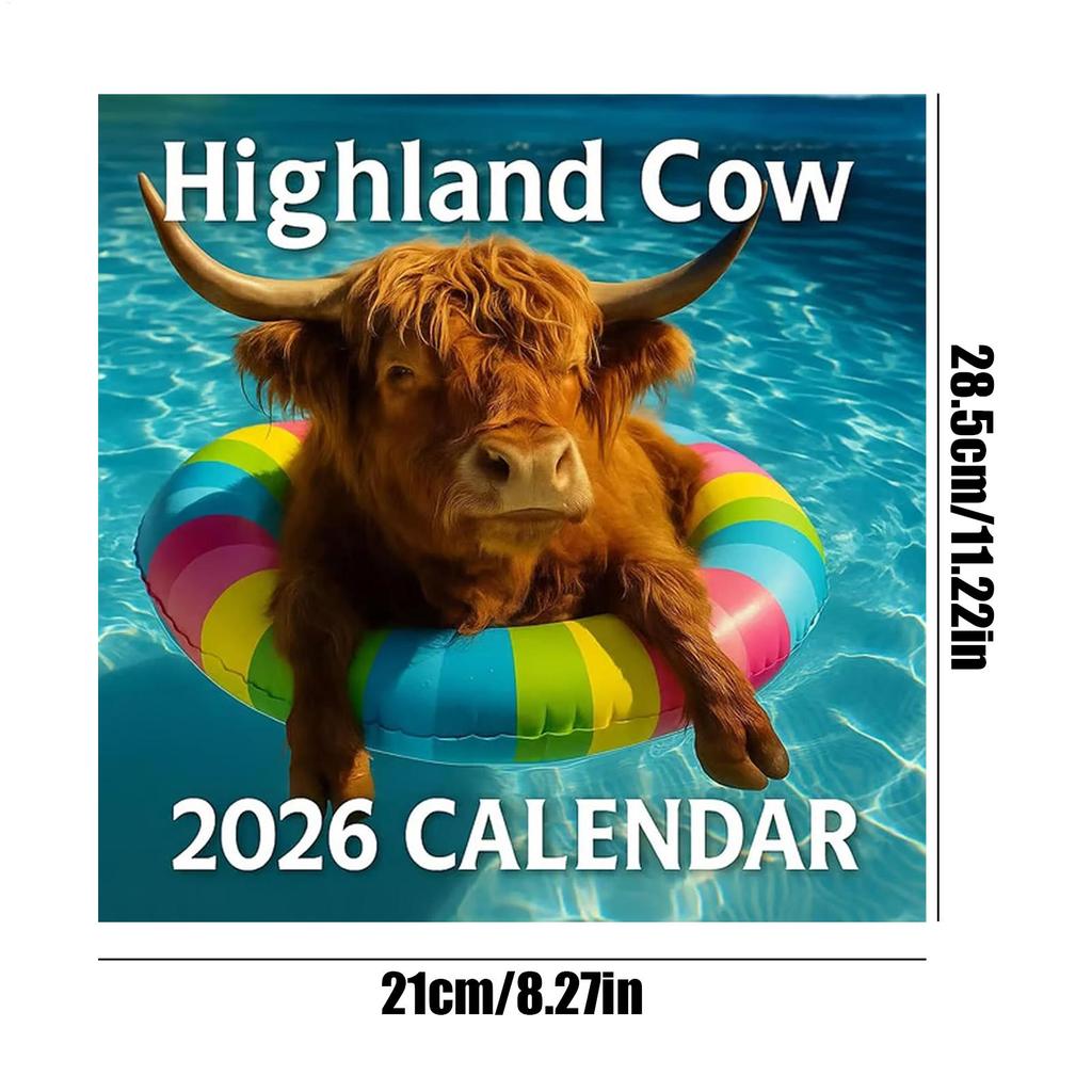 2026 Kalender 12 Monate Hochlandrind Kalender 2026 Wanddeko Jan-Dez Agenda Dickes Papier Monatsplaner für Lehrer Schüler Zuhause