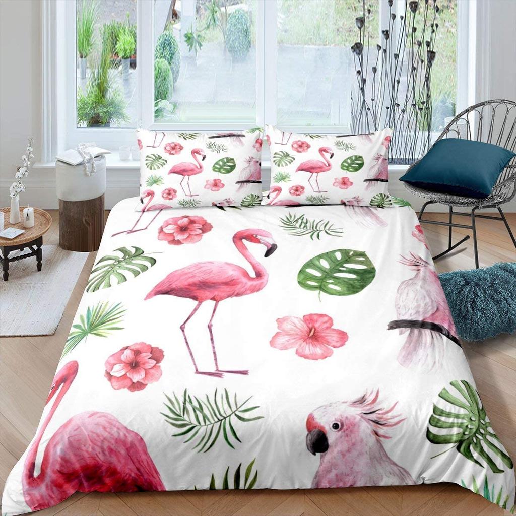 Red Flamingo Duvet Cover Set King Queen Size Polyester Comforter Cover Wild Animals For Kids Teens Animals Lovers Bedding Set