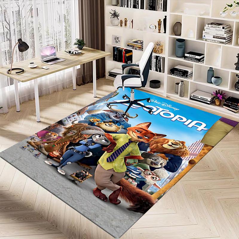 1pc Zootopia Walt Disney Home Office, Durable Polyester Floor Mat with Easy, Office Decor, Urban Style, Nonslip Backing, Highquality Fabric