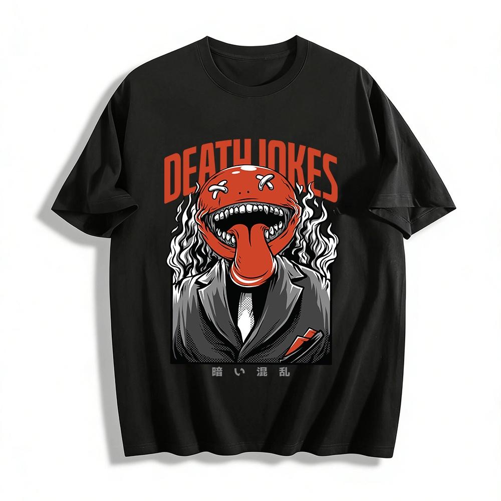 Death Jokes Dark Humor Cartoon Print Suit Style Trendy Tee Pure cotton T-shirt XXS