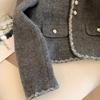 Womens Short Wool-Blend Chic Blazer In Gray Loose Fit French Style Coat Petite Figures