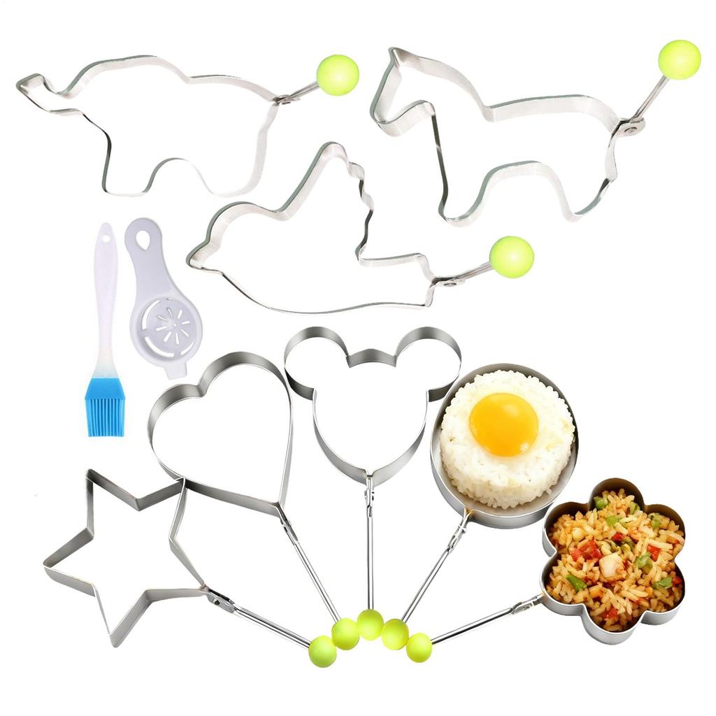 8pcs Shape Stainless Steel Fried Egg Mold Nonstick Pancake Mold With Brush Kitchen Egg Shaper Rings For Fried Eggs Biscuits
