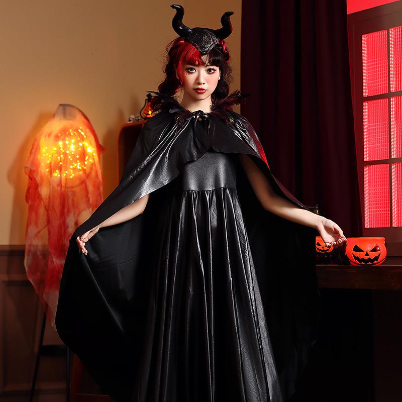 Maleficent Sleeping Beauty Dark Fairy Cosplay Costume with Cow Horns S чёрный