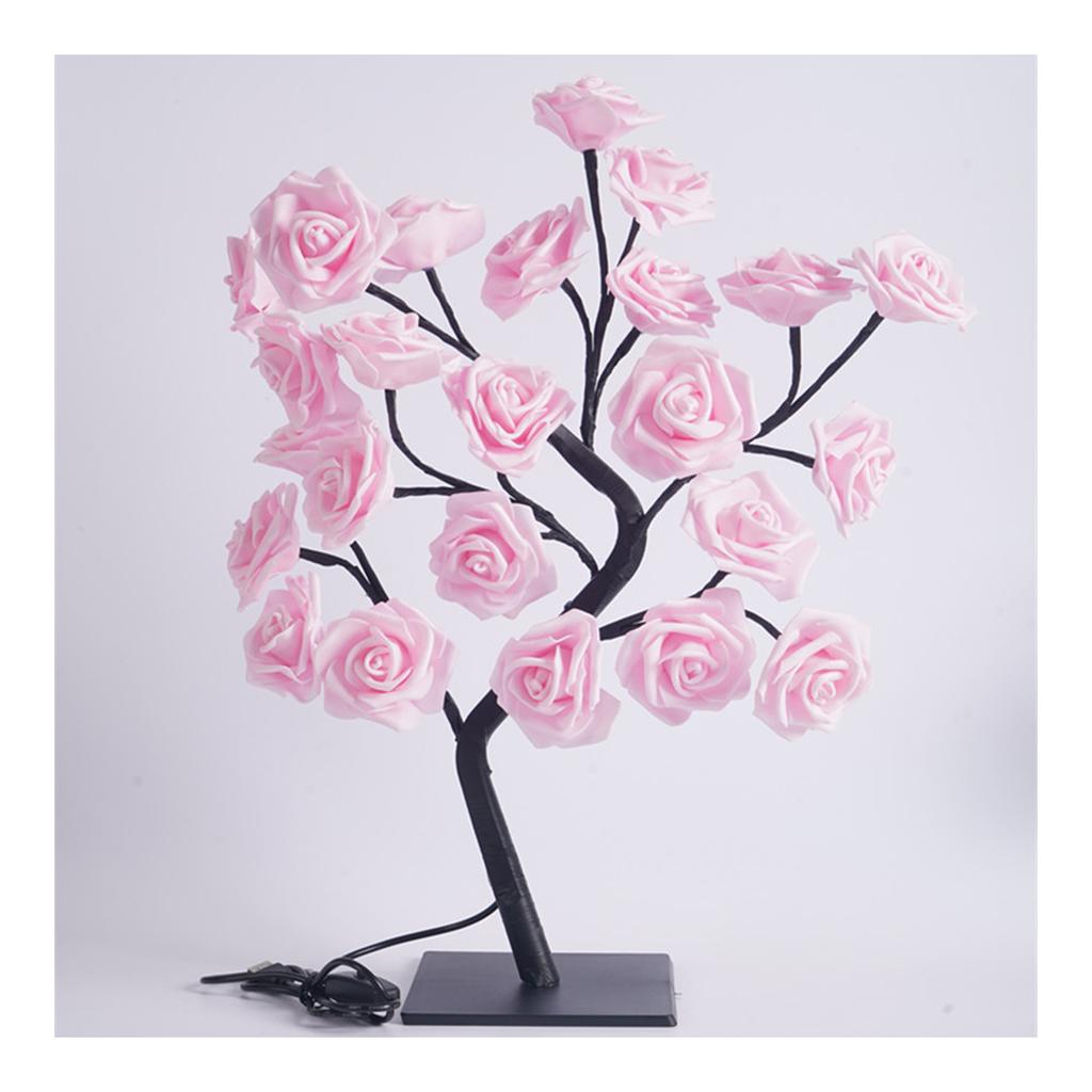 LED Tabletop Bonsai Tree Lamp USB Tree Lamp Christmas Bedroom Decoration Table Night Light Pink 24 Lights Rose