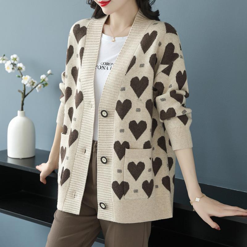 Mittellanger Love-Pullover für Damen, 2023, Herbst/Winter, neuer Strick-Cardigan